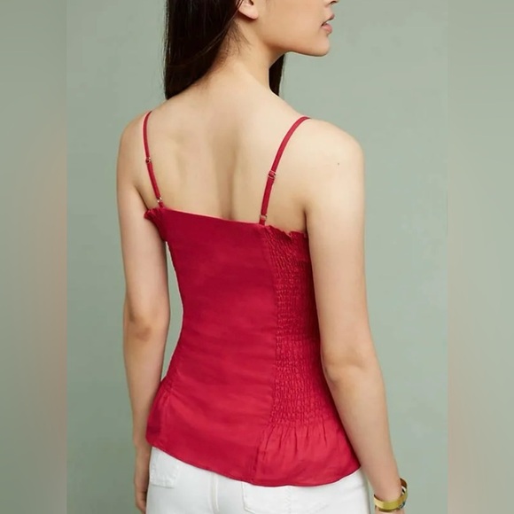 Maeve by Anthropologie Raspberry Pink Smocked Peplum Tank Top Blouse SIZE LARGE - Picture 3 of 8